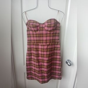 Gianni Bini Plaid Pink and Brown Women's Dress Large